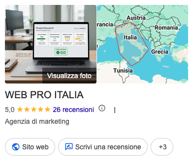 Web Pro Italia su Google: 5,0 stelle con 26 recensioni