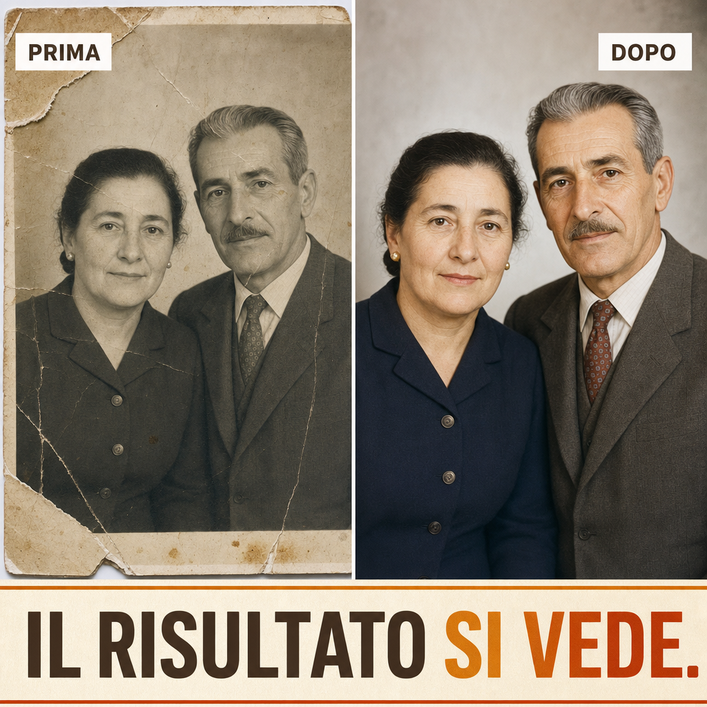 Prima e dopo: il ritratto dei nonni restaurato e a colori con Rivive
